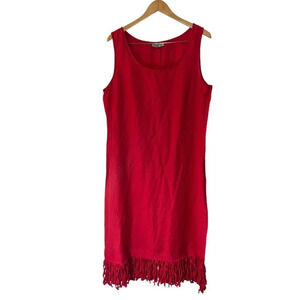Marla Kim Vintage Red Dress XL Fringed Hem Sleeveless Tank Woven Lightweight